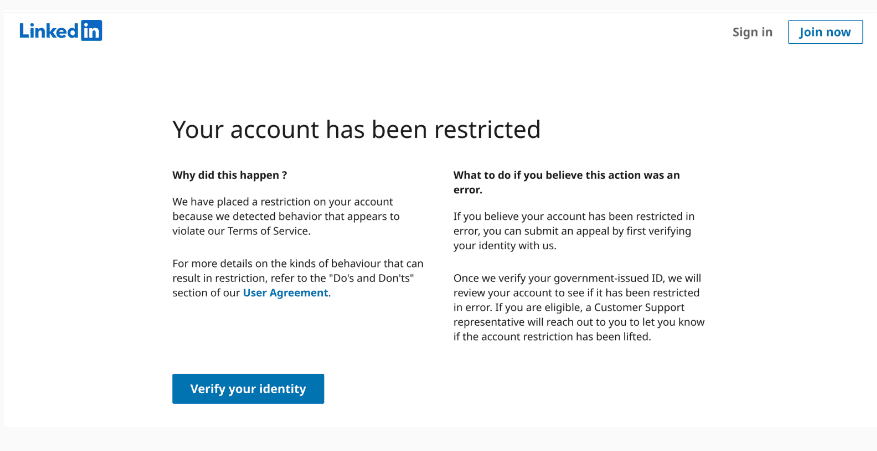 Why is my LinkedIn account restricted